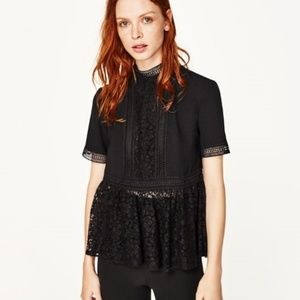 Zara contrast lace top xxl black
